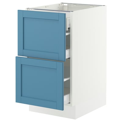 SEKTION / MAXIMERA Armoire inférieure 2 façades/3 tir, blanc/Lerhyttan bleu, 18x24x30 "
