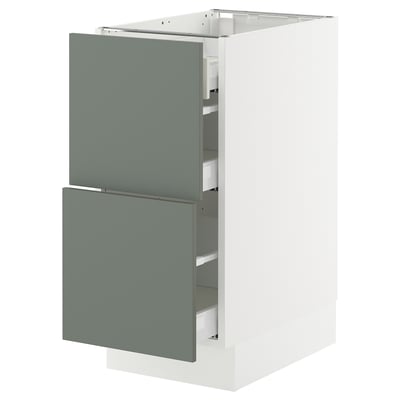 SEKTION / MAXIMERA Armoire inférieure 2 façades/3 tir, blanc/Nickebo gris -vert mat, 15x24x30 "