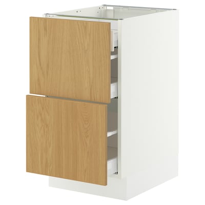 SEKTION / MAXIMERA Armoire inférieure 2 façades/3 tir, blanc/Sinarp chêne plaqué, 18x24x30 "