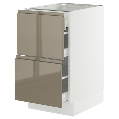 SEKTION / MAXIMERA Armoire inférieure 2 façades/3 tir, blanc/Voxtorp gris-brun foncé ultrabrillant, 18x24x30 "