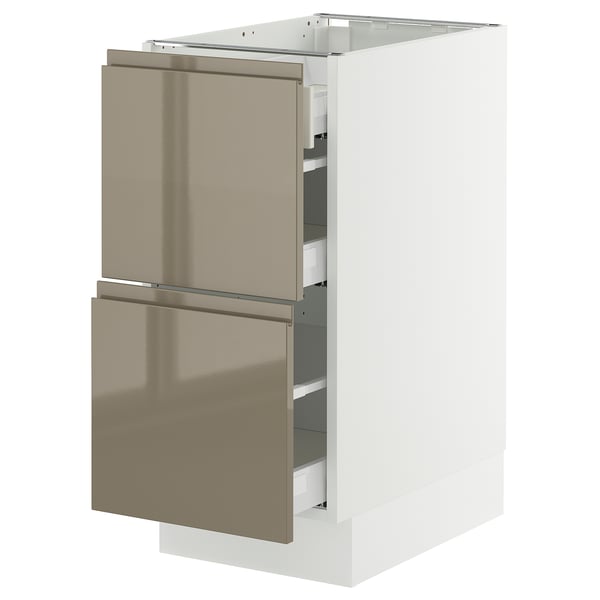 SEKTION / MAXIMERA Armoire inférieure 2 façades/3 tir, blanc/Voxtorp gris-brun foncé ultrabrillant, 15x24x30 "