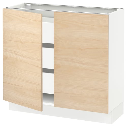 SEKTION / MAXIMERA Armoire inférieure 2 ptes/3 tir, blanc/Askersund effet frêne clair, 36x15x30 "