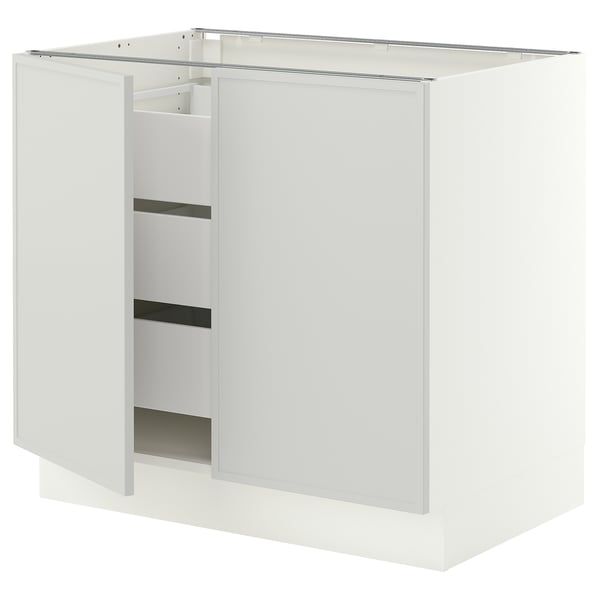 SEKTION / MAXIMERA Armoire inférieure 2 ptes/3 tir, blanc/Aspudden gris clair, 36x24x30 "