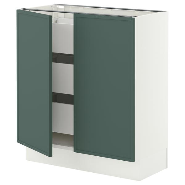 SEKTION / MAXIMERA Armoire inférieure 2 ptes/3 tir, blanc/Aspudden gris-vert foncé, 30x15x30 "