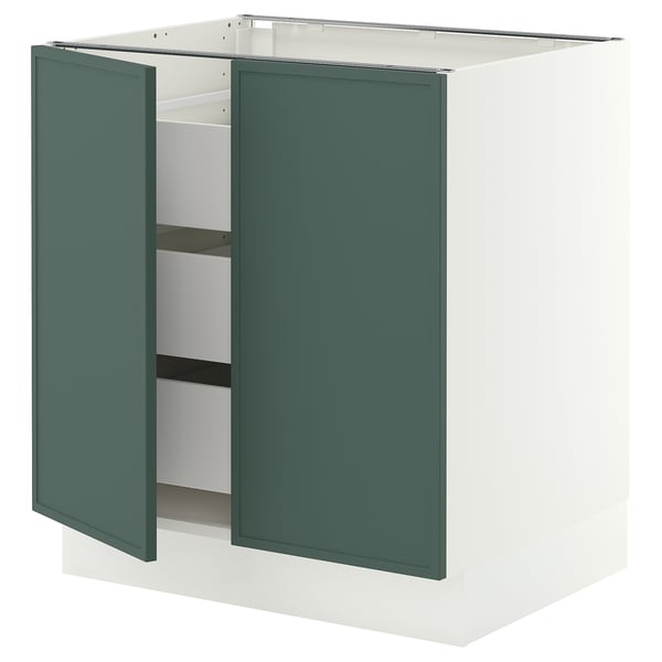 SEKTION / MAXIMERA Armoire inférieure 2 ptes/3 tir, blanc/Aspudden gris-vert foncé, 30x24x30 "