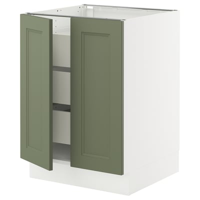 SEKTION / MAXIMERA Armoire inférieure 2 ptes/3 tir, blanc/Axstad gris-vert, 24x24x30 "