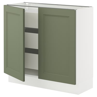 SEKTION / MAXIMERA Armoire inférieure 2 ptes/3 tir, blanc/Axstad gris-vert, 36x15x30 "