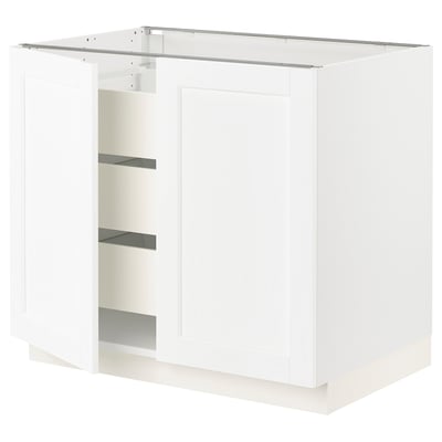 SEKTION / MAXIMERA Armoire inférieure 2 ptes/3 tir, blanc Enköping/blanc effet bois, 36x24x30 "
