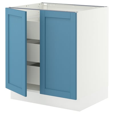 SEKTION / MAXIMERA Armoire inférieure 2 ptes/3 tir, blanc/Lerhyttan bleu, 30x24x30 "