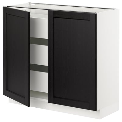 SEKTION / MAXIMERA Armoire inférieure 2 ptes/3 tir, blanc/Lerhyttan teinté noir, 36x15x30 "