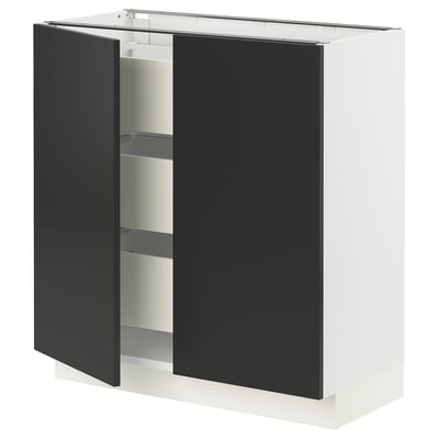 SEKTION / MAXIMERA Armoire inférieure 2 ptes/3 tir, blanc/Nickebo anthracite mat, 30x15x30 "
