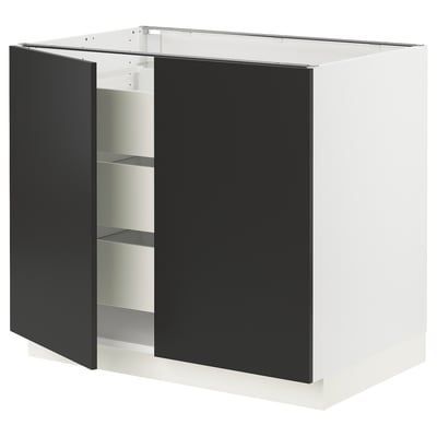 SEKTION / MAXIMERA Armoire inférieure 2 ptes/3 tir, blanc/Nickebo anthracite mat, 36x24x30 "