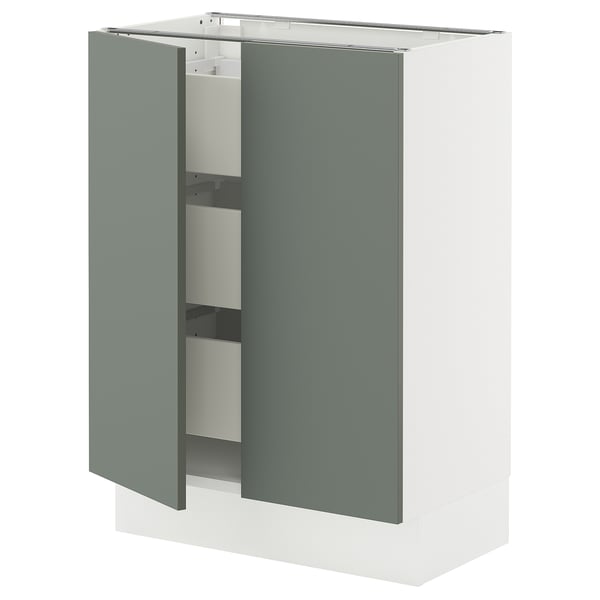 SEKTION / MAXIMERA Armoire inférieure 2 ptes/3 tir, blanc/Nickebo gris -vert mat, 24x15x30 "