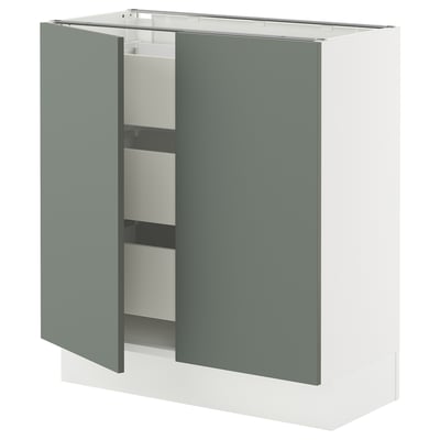 SEKTION / MAXIMERA Armoire inférieure 2 ptes/3 tir, blanc/Nickebo gris -vert mat, 30x15x30 "