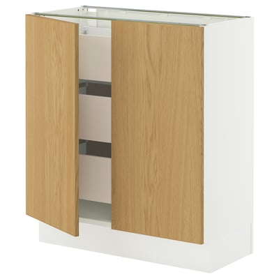 SEKTION / MAXIMERA Armoire inférieure 2 ptes/3 tir, blanc/Sinarp chêne plaqué, 30x15x30 "