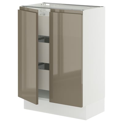 SEKTION / MAXIMERA Armoire inférieure 2 ptes/3 tir, blanc/Voxtorp gris-brun foncé ultrabrillant, 24x15x30 "