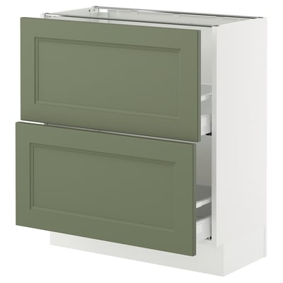 SEKTION / MAXIMERA Armoire inférieure 2 tiroirs, blanc/Axstad gris-vert, 30x15x30 "