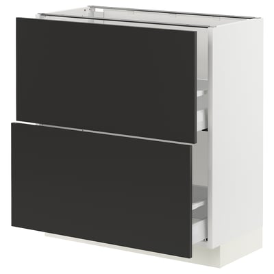 SEKTION / MAXIMERA Armoire inférieure 2 tiroirs, blanc/Nickebo anthracite mat, 30x15x30 "
