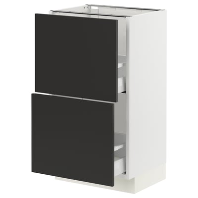 SEKTION / MAXIMERA Armoire inférieure 2 tiroirs, blanc/Nickebo anthracite mat, 18x15x30 "