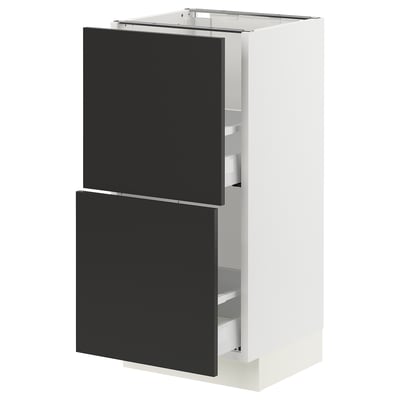 SEKTION / MAXIMERA Armoire inférieure 2 tiroirs, blanc/Nickebo anthracite mat, 15x15x30 "