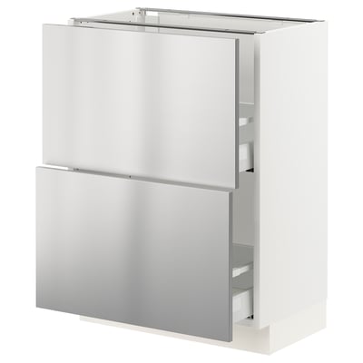 SEKTION / MAXIMERA Armoire inférieure 2 tiroirs, blanc/Nogsta acier inox, 24x15x30 "
