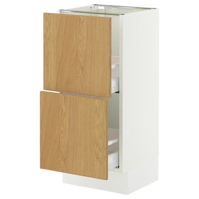 SEKTION / MAXIMERA Armoire inférieure 2 tiroirs, blanc/Sinarp chêne plaqué, 15x15x30 "