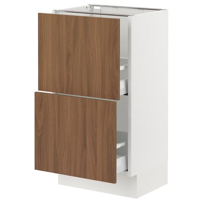 SEKTION / MAXIMERA Armoire inférieure 2 tiroirs, blanc/Tistorp effet noyer foncé, 18x15x30 "