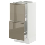 SEKTION / MAXIMERA Armoire inférieure 2 tiroirs, blanc/Voxtorp gris-brun foncé ultrabrillant, 15x15x30 "