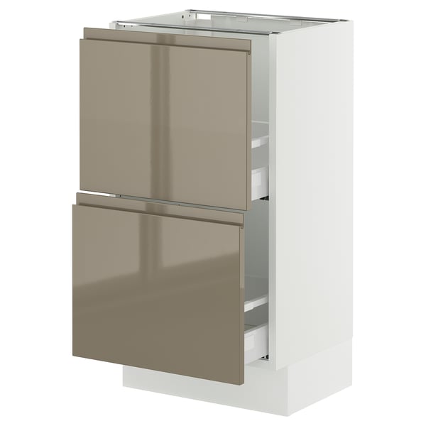 SEKTION / MAXIMERA Armoire inférieure 2 tiroirs, blanc/Voxtorp gris-brun foncé ultrabrillant, 18x15x30 "