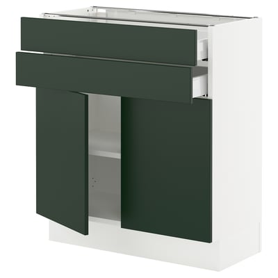 SEKTION / MAXIMERA Armoire inférieure 2portes/2tiroirs, blanc/Havstorp vert profond, 30x15x30 "