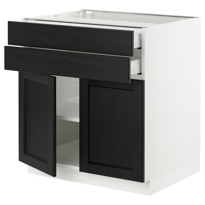 SEKTION / MAXIMERA Armoire inférieure 2portes/2tiroirs, blanc/Lerhyttan teinté noir, 30x24x30 "