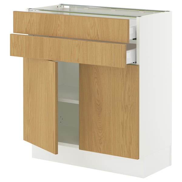 SEKTION / MAXIMERA Armoire inférieure 2portes/2tiroirs, blanc/Sinarp chêne plaqué, 30x15x30 "