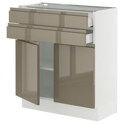 SEKTION / MAXIMERA Armoire inférieure 2portes/2tiroirs, blanc/Voxtorp gris-brun foncé ultrabrillant, 30x15x30 "