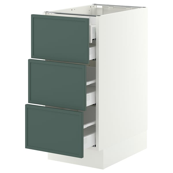 SEKTION / MAXIMERA Armoire inférieure 3 faces/4tiroirs, blanc/Aspudden gris-vert foncé, 15x24x30 "