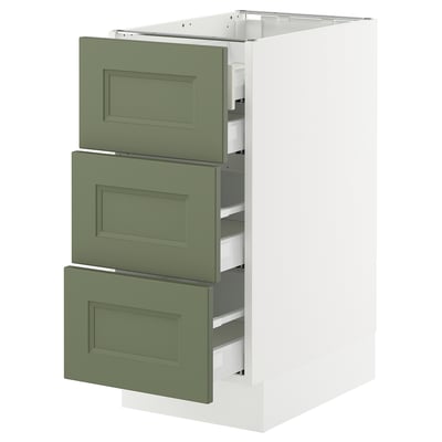 SEKTION / MAXIMERA Armoire inférieure 3 faces/4tiroirs, blanc/Axstad gris-vert, 15x24x30 "