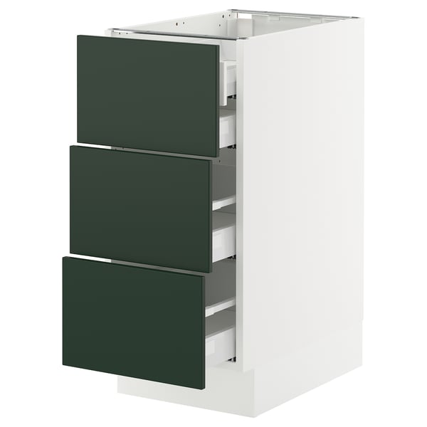SEKTION / MAXIMERA Armoire inférieure 3 faces/4tiroirs, blanc/Havstorp vert profond, 15x24x30 "