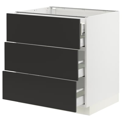 SEKTION / MAXIMERA Armoire inférieure 3 faces/4tiroirs, blanc/Nickebo anthracite mat, 30x24x30 "