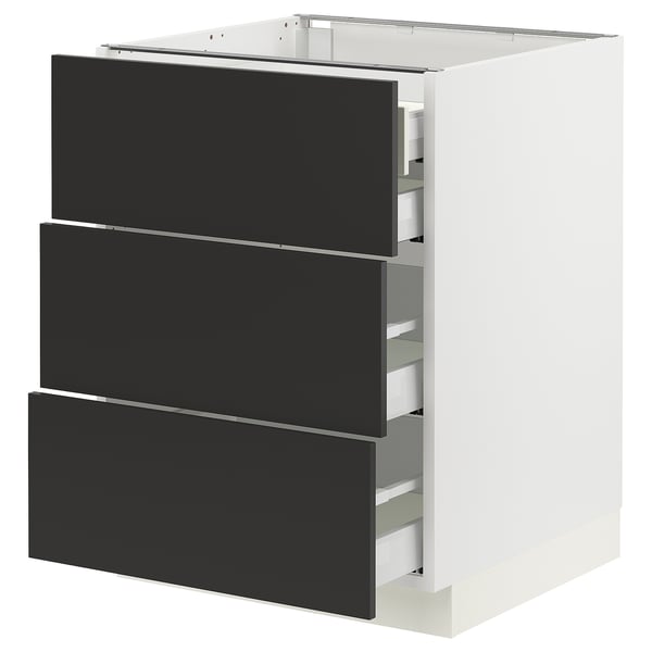 SEKTION / MAXIMERA Armoire inférieure 3 faces/4tiroirs, blanc/Nickebo anthracite mat, 24x24x30 "