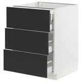 SEKTION / MAXIMERA Armoire inférieure 3 faces/4tiroirs, blanc/Nickebo anthracite mat, 24x24x30 "