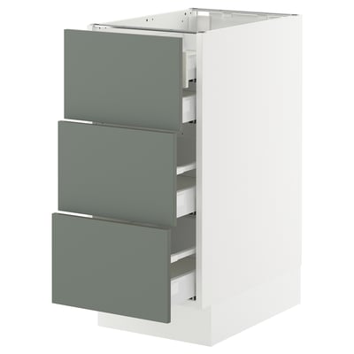 SEKTION / MAXIMERA Armoire inférieure 3 faces/4tiroirs, blanc/Nickebo gris -vert mat, 15x24x30 "