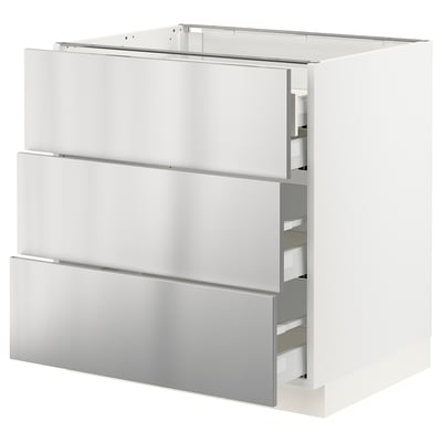 SEKTION / MAXIMERA Armoire inférieure 3 faces/4tiroirs, blanc/Nogsta acier inox, 30x24x30 "