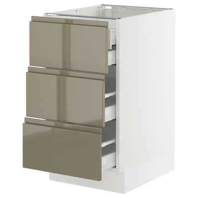 SEKTION / MAXIMERA Armoire inférieure 3 faces/4tiroirs, blanc/Voxtorp gris-brun foncé ultrabrillant, 18x24x30 "