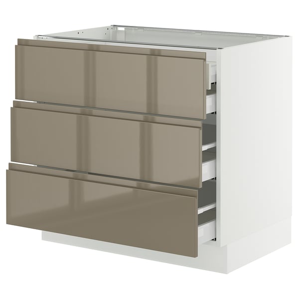 SEKTION / MAXIMERA Armoire inférieure 3 faces/4tiroirs, blanc/Voxtorp gris-brun foncé ultrabrillant, 36x24x30 "