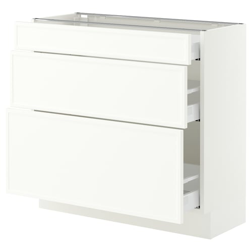SEKTION / MAXIMERA Armoire inférieure 3 tiroirs, blanc/Aspudden blanc mat, 36x15x30 "