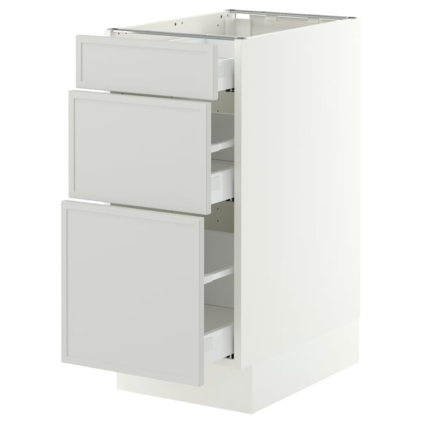 SEKTION / MAXIMERA Armoire inférieure 3 tiroirs, blanc/Aspudden gris clair, 15x24x30 "