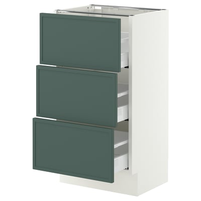 SEKTION / MAXIMERA Armoire inférieure 3 tiroirs, blanc/Aspudden gris-vert foncé, 18x15x30 "