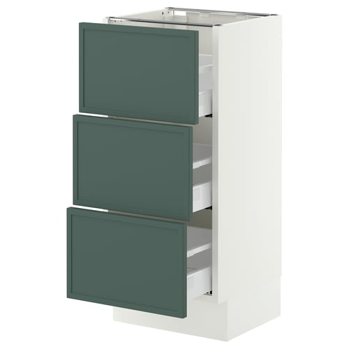 SEKTION / MAXIMERA Armoire inférieure 3 tiroirs, blanc/Aspudden gris-vert foncé, 15x15x30 "
