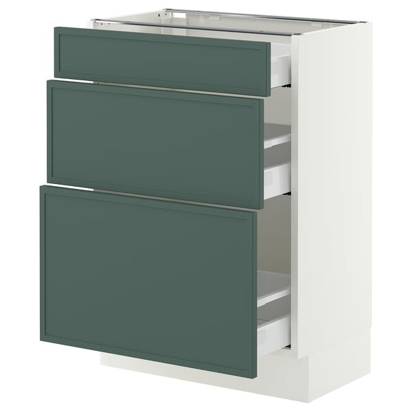 SEKTION / MAXIMERA Armoire inférieure 3 tiroirs, blanc/Aspudden gris-vert foncé, 24x15x30 "