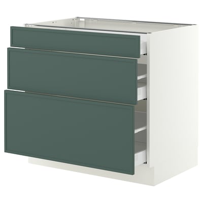 SEKTION / MAXIMERA Armoire inférieure 3 tiroirs, blanc/Aspudden gris-vert foncé, 36x24x30 "