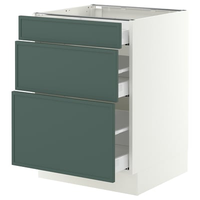 SEKTION / MAXIMERA Armoire inférieure 3 tiroirs, blanc/Aspudden gris-vert foncé, 24x24x30 "